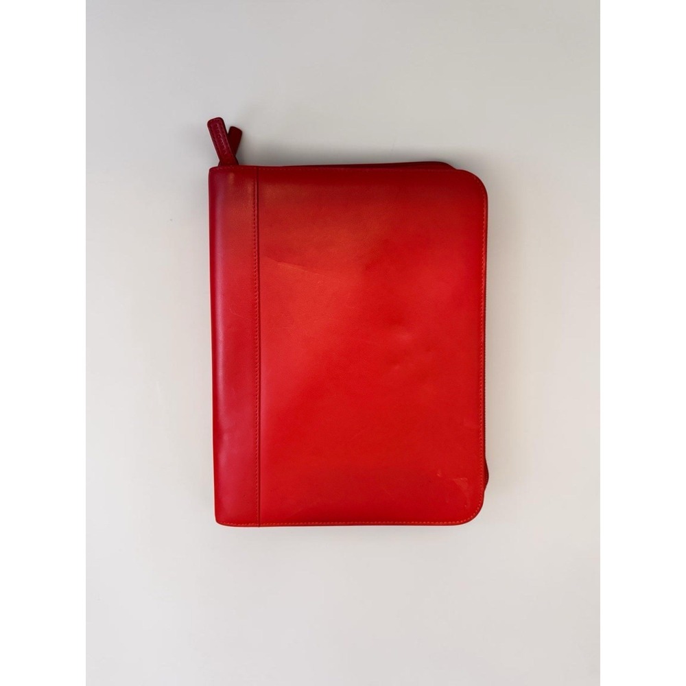 Levenger Red Leather Zip Around Portfolio Padfolio Organizer Letter Size EUC